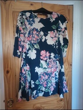 Annabelle Navy Dress with Pink Floral Print